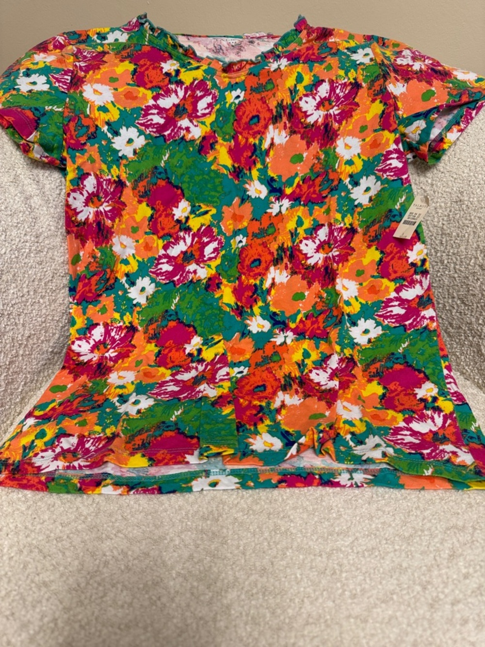 Talbots Floral Crop Top in Green, Orange, Pink